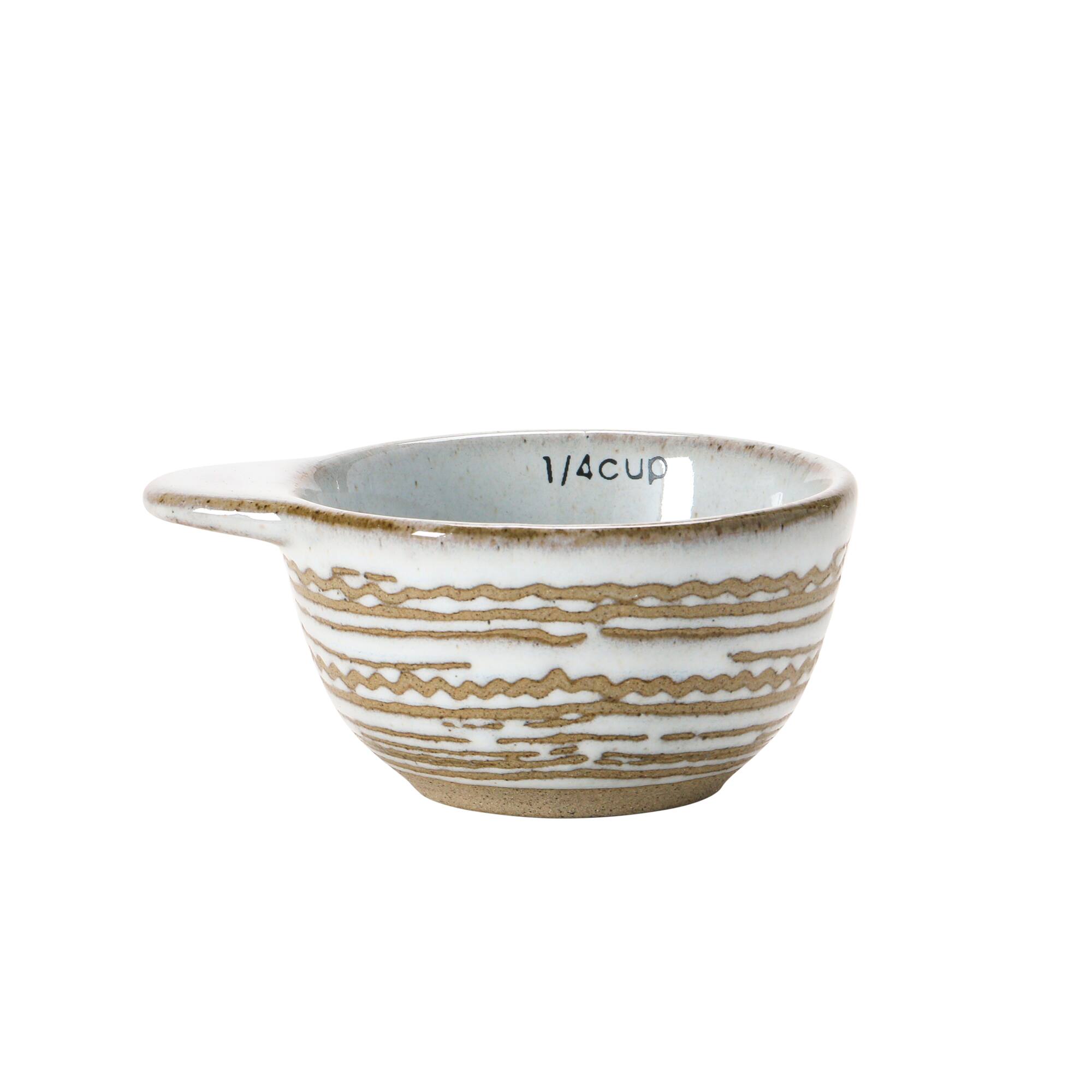 Hello Honey® White & Tan Stoneware Measuring Cups with Wax Relief Pattern, 4ct.
